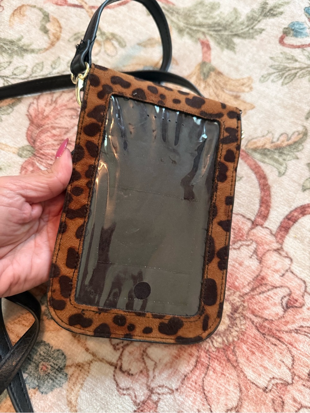 Leopard Flap Crossbody Phone Bag in Black and Brown - Picture 2 of 3